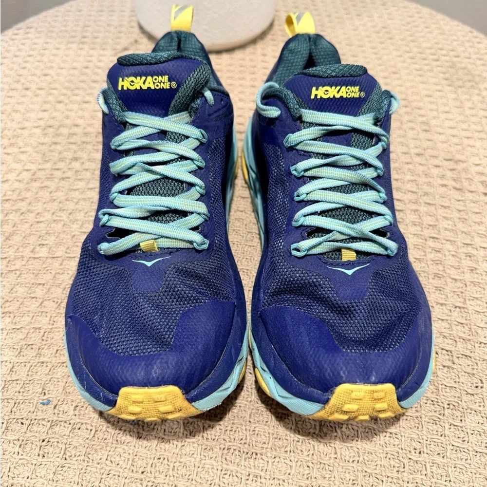 Hoka Navy, Teal & Yellow Trail Running Sneakers